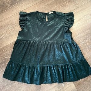 Green Leopard Print Flowy Blouse